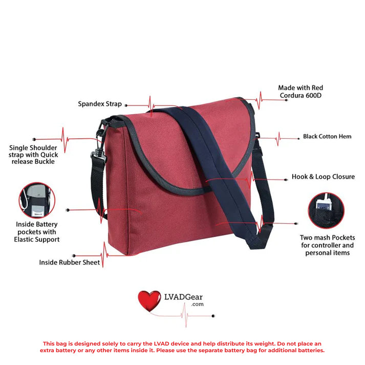 LVAD HeartMate Cordura Messenger Bag - Wine