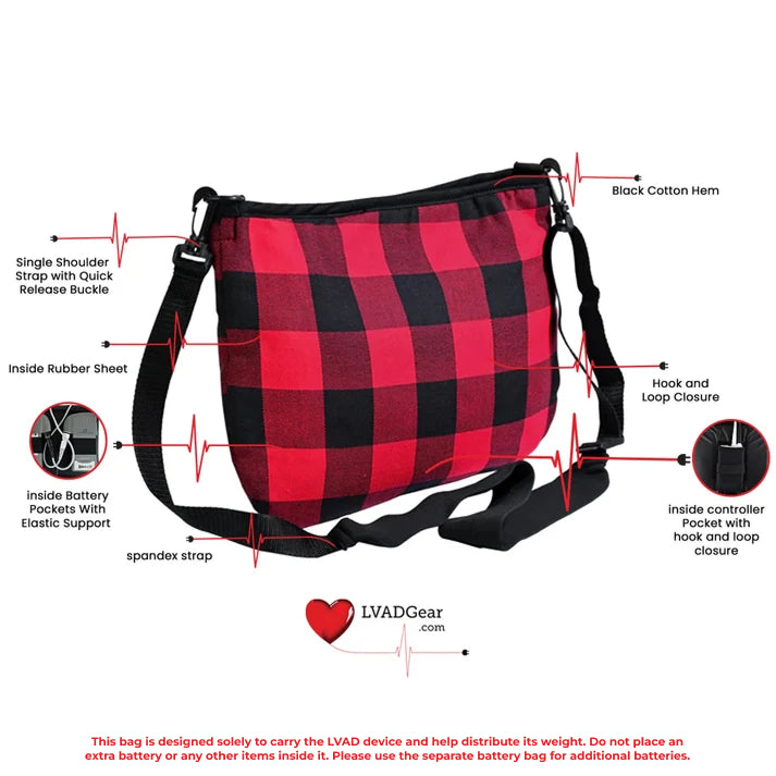 LVAD HeartMate Flannel Carry Bag - Red & Black