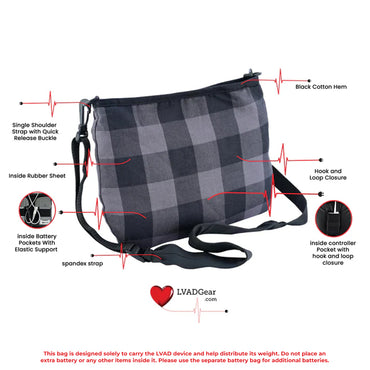 LVAD HeartMate Flannel Grey Carry Bag