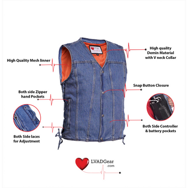 Men's LVAD HEARTMATE Blue Denim Vest