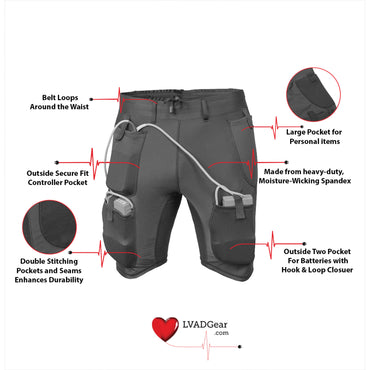 LVAD HeartMate 2 & 3 Unisex Medical Shorts – Charcoal Grey