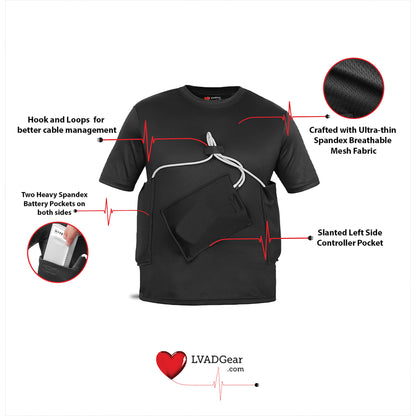 LVAD HeartMate Men’s Shirt with Slanted Controller Pocket – Black