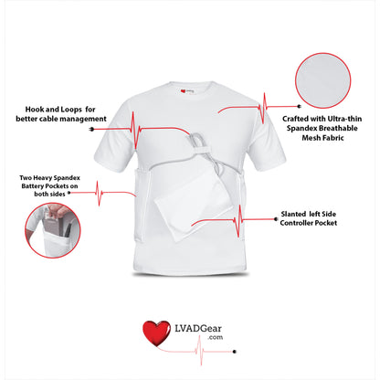 LVAD HeartMate Men’s Shirt with Slanted Controller Pocket – White