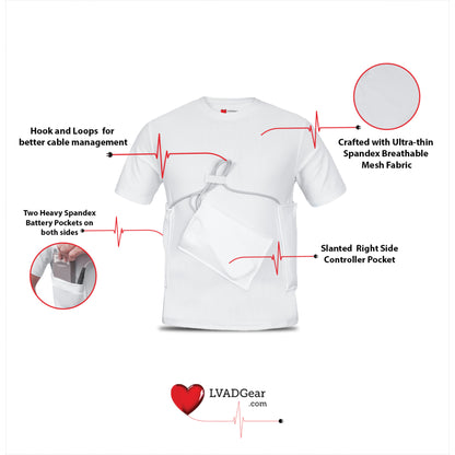 LVAD HeartMate Men’s Shirt with Slanted Controller Pocket – White