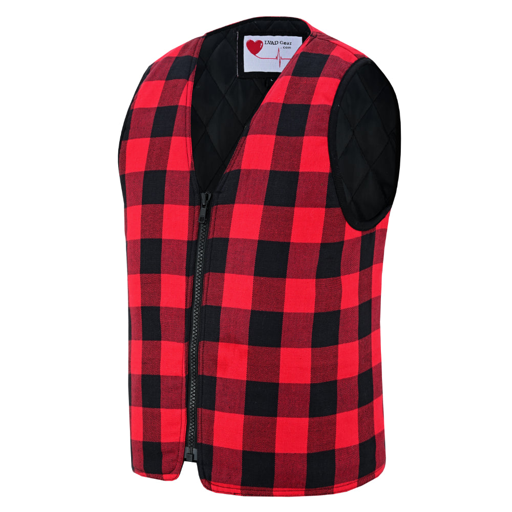 LVAD Heartmate Unisex Red & Black Flannel Vest - LVAD Gear