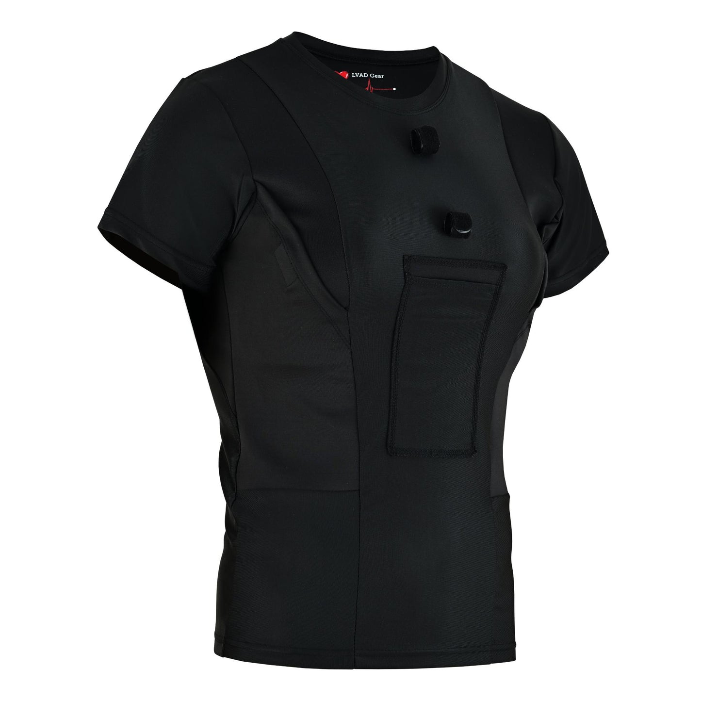 Black LVAD HeartMate women’s shirt designed for comfort and LVAD support