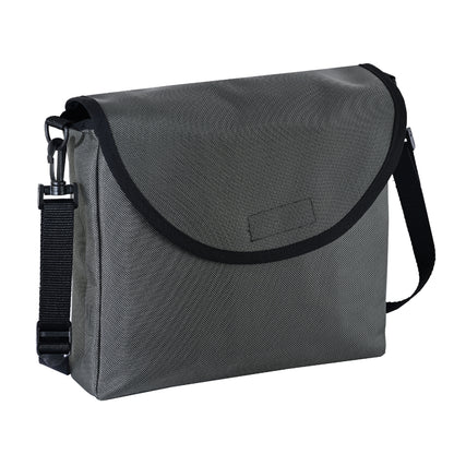 LVAD messenger bag in Gray with durable Canvas material, dual battery holders, controller pocket, and quick-release strap.